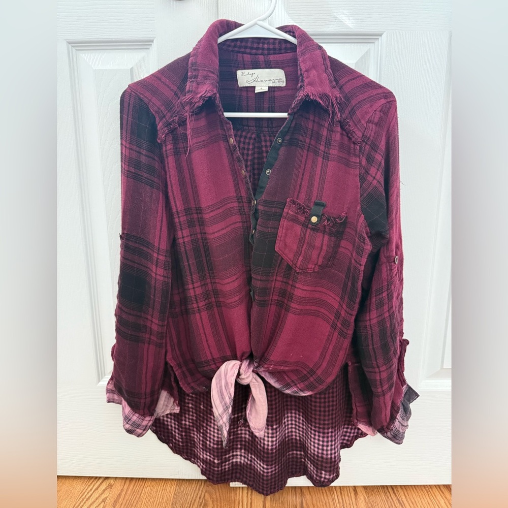 Vintage Havana Burgundy Plaid Top